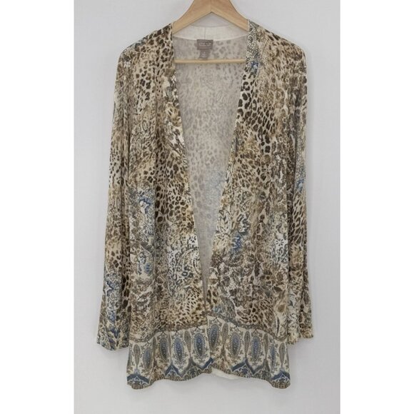 NWT Chico’s Women’s Open Front Floral Cheetah Cardigan Sz 1 Long‎ Sleeve Boho - Picture 1 of 11